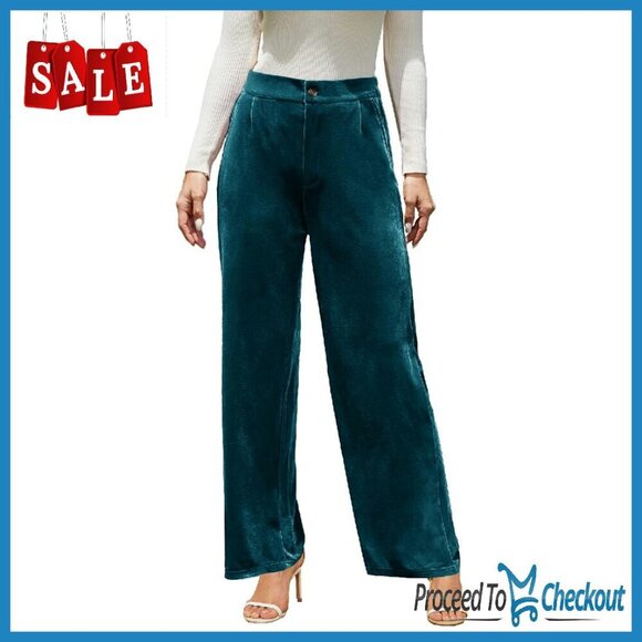 Pants - Stretchy Velvet Wide Leg Palazzo Pants High Waisted Dressy Casual